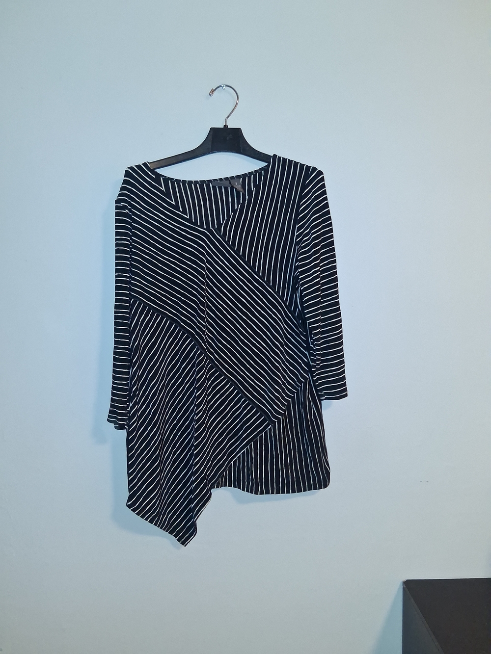 Chico's Black and White Striped Asymmetrical Tunic Dress